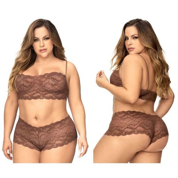 Mapale 206X Panty and Top Lace Set Color Cocoa - Picture 1 of 13